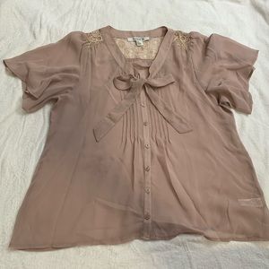 Sheer button down bow blouse